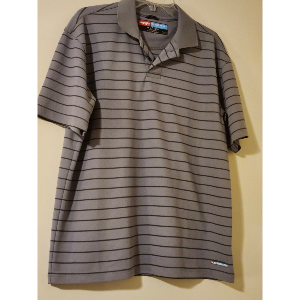 Wrangler Breathe-Dri Mens Polo Shirt  Gray Striped Wicking Performance Tee M